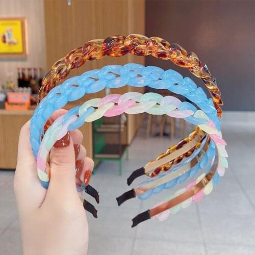 Ins Non-slip Hairband Simple Temperament Broken Hairpin Candy Color Chain Press Hairband Popular Hair Accessories for Women