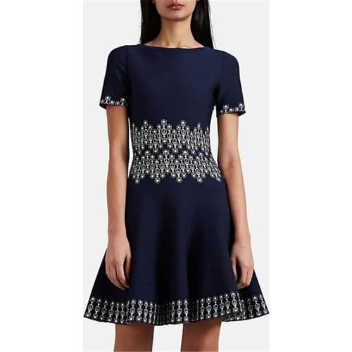 Blue Vestido Short Sleeve Fashion Sexy Rayon Jacquard Bandage Dress Celebrity Women Dress Club Party Dress