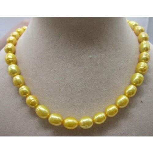 10-11mm natural south sea golden Rice shape pearl necklace 18 inch