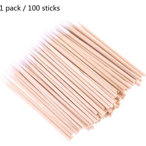 100pcs/pack Disposable Ultra Small Swab Cotton Buds Wooden Handle Brushes Lint Free Eyelash Extension Glue Removing