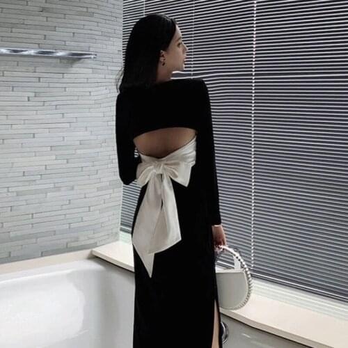 2021 French Gentle Fairy Vintage Square Collar Sweet Dress Elegant Sexy Woman Backless Bowknot Bandage Party Chic Buttocks Dress