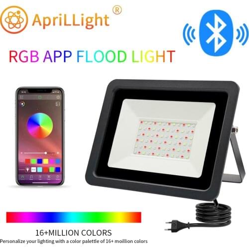 220V LED RGB Floodlight 50W 100W Bluetooth APP Smart Flood Light Outdoor Lighting IP68 Waterproof LED RGB Spotlight Reflector