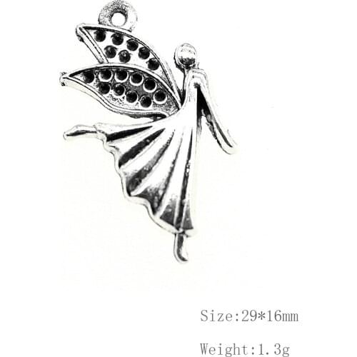 25pcs Charms Butterfly Fairy Angel 29x16mm Antique Silver Color Pendants Making Findings Handmade Antique DIY Jewelry