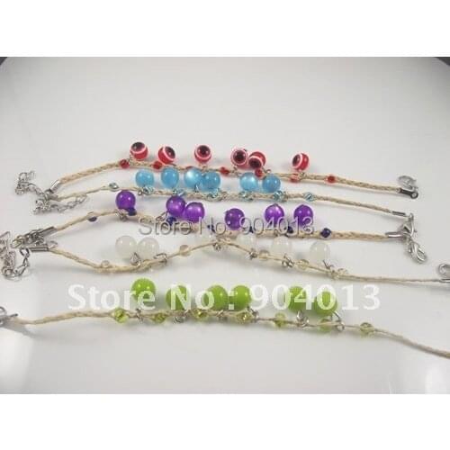 48pcs free shipping mixed color beads Raffia Bracelet, handmade Raffia Bracelet lucky beads Bangle