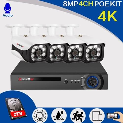 4K 4CH CCTV System H.265+ HD NVR kit 4*8MP Home Security Audio Waterproof Outdoor Night Vision IP Camera Video Surveillance Kit