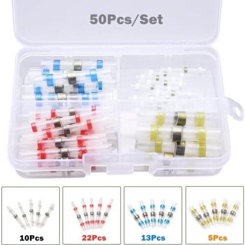 50PCS Waterproof Solder Seal Sleeve Splice Terminals Heat Shrink Electrical Wire Connector Butt Connectors Kit Assortment