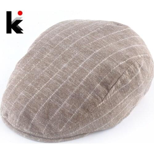 Mens Striped Beret Hat Fashion Cotton Peaked Cap Women Cotton Boina Streetwear Plaid Beret Gorras Solid Casual Flat Cap For Men