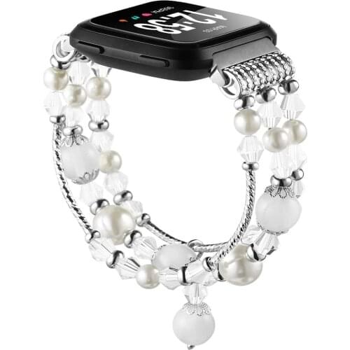 Versa 2 Bands for Women Dressy Beads Bracelet Bling Rhinestone Jewelry Strap for Fitbit Versa/ Versa Lite/ Versa SE Smartwatch