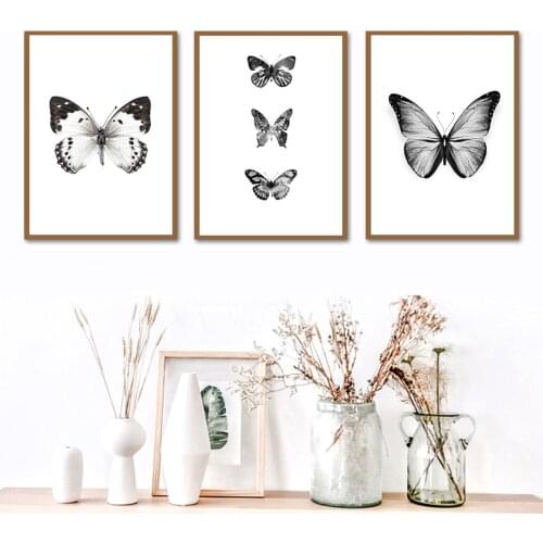 Black White Butterfly Prints Insect Nature Kids Education Poster Nursery Wall Art Pictures Canvas Painting Children Room Decor
