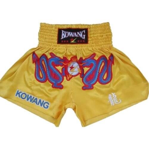 2018 Hot Adults Kids MMA Muay Thai Shorts Sanda Dragon Embroidery Satin Kick Boxing Short Pants for Men Women Free Shipping