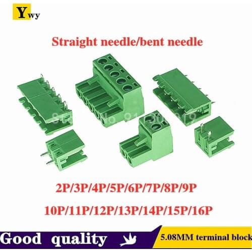10Sets 5.08MM terminal block 2EDG5.08-2P/3/4/5/6/7/8/9/10/11/12/13/14/15/16Pin straight curved needle green plug terminal
