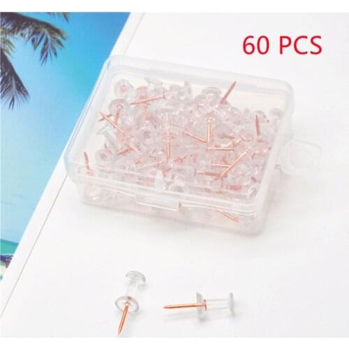 60pcs/box Transparent Rose Gold Push Pins Thumb Thumbtack Board Pins Drawing Photo Wall Studs Office School Supplies