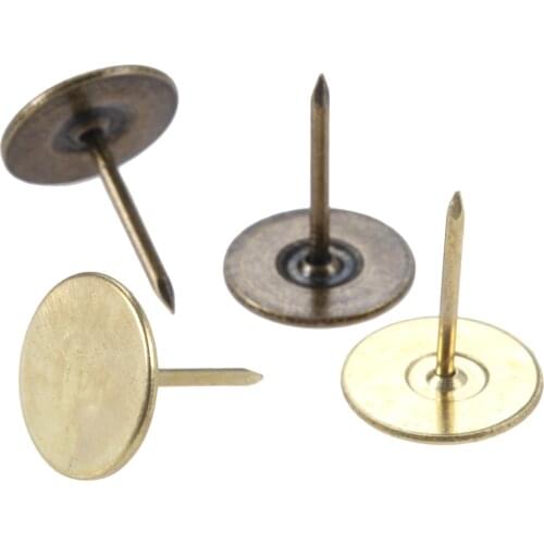100pcs Upholstery Nails Flat Round Head Metal Pushpins Antique Bronze/Gold 15mmx19mm Vintage Tacks Stud Jewelry Box Sofa Decor