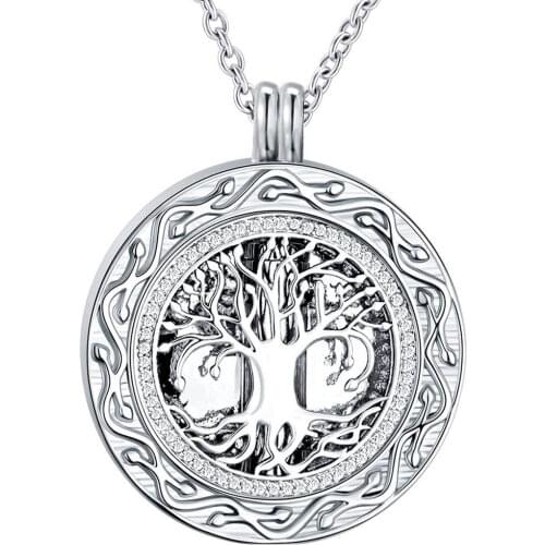 Round Tree of Life Memorial Ashes Urn Necklaces Cremation Jewelry Stainless Steel, Keepsake Pendant Locket for Ashes for Women