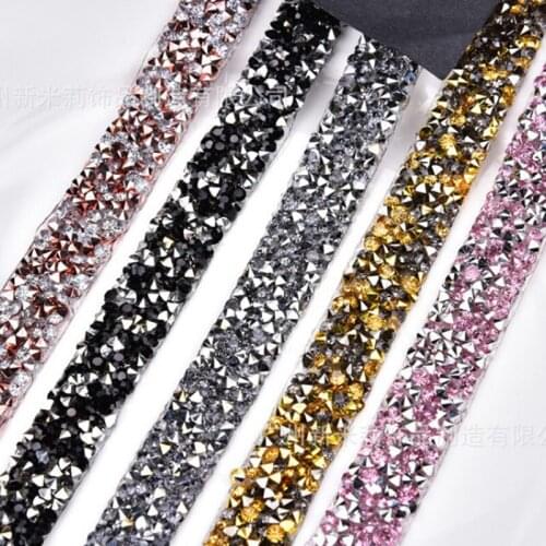 5yd Gold Silver Black Beaded Lace Trim Rhinestones Appliques Sewing On Wedding Dresses Belt Crystal DIY Bridal Jewelry Accessory