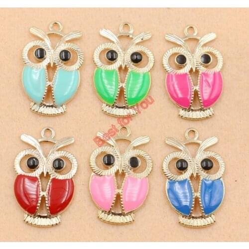 6pcs Mixed Colors Rose Golden Plated Enamel Owl Charms Pendants For Jewelry Making Diy Craft Locket Charm Handmade 6styles