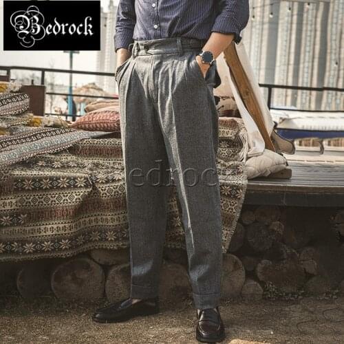 RT vintage WWII Gurkha Pants Mens Spring Wool Pants Herringbone Woolen Cropped Pants Suits High Waist Loose pencil Pants casual