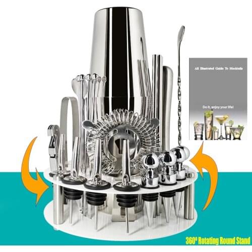 30-Pcs Stainless Steel Cocktail Shaker Set with Octagon Rotating Display Stand,Premium Bartender Kit for Home,Bar,Party, Bar Set