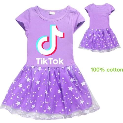 New Summer Cotton Baby Girls Tik Tok Short Sleeves Dress Childrens Clothing Kids Princess Dresses Casual Clothes 3-12years