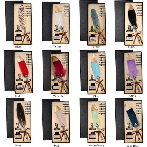 1 Set Vintage Calligraphy Feather Dip Pen Writing Ink Quill Fountain Pen
