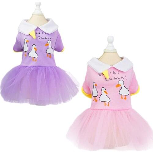 Cute Cat Princes Dress Pet Dog Clothing Goose Print Tulle Dog Dress Summer For Small Dogs Pink Purple Girl Dress Skirt Chihuahua