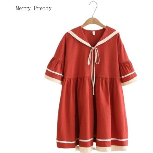 Casual Women Summer Dress Preppy Style Short Sleeve Sailor Collar Pleated Dresses Lace Up Knee Length Dress Vestidos