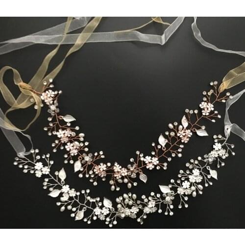 SLBRIDAL Rose Gold Crystal Rhinestone Pearls Wedding Hair accessories Hair Vine Hairband Bridal Headband Bridesmaids Jewelry