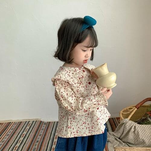 Toddler Kids Girls Tops 2021 Autumn Fashion Children Girls Floral Shirt Long Sleeve Red Flower Printed Girls Blouses Shirts