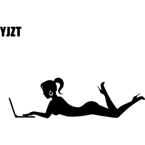 YJZT 15.5*4.7CM Hard Working Sexy Girl Laptop Fashion Design Black/Silver Vinyl Decals Good Quality Covering The Body C20-0309