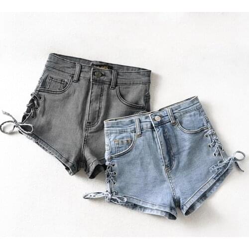 Woman Casual Fashion Hollow Hole Lace-Up Tight High Waist Denim Shorts 2021 Summer Washed Sexy Female Jeans Shorts
