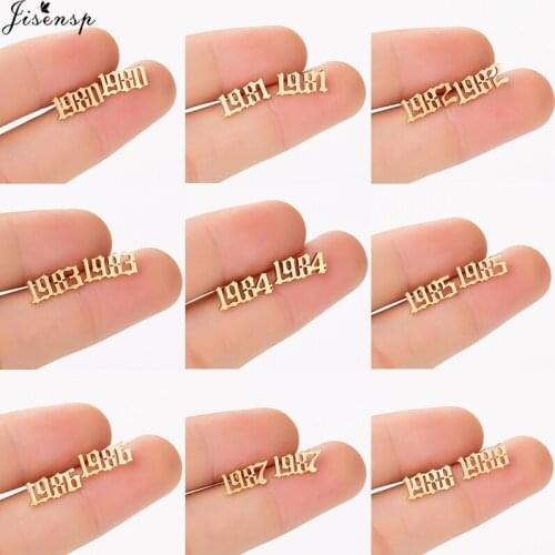 Jisensp Simple Year Number Stud Earrings for Women Stainless Steel Jewelry Earring 1980 to 2010 Year Earrings Jewelry Gift