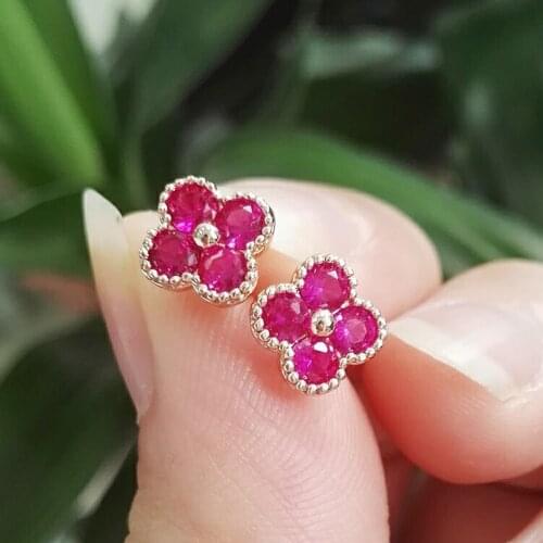 Ruby Earrings Women Earrings Net Fashion Simple Earrings Sweet Red Corundum Girls Jewelry Drop shipping
