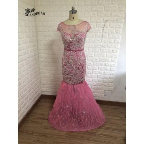 Real made feather evening gown vestido de formatura elegant formal women dinner dress vestido de baile long evening dresses XD97