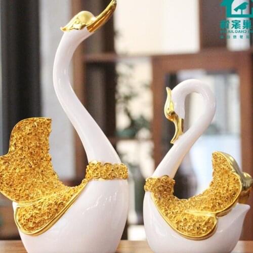 1PAIR ANIMAL SYNTHETIC RESIN LIVING ROOM DECORATION DECORATION CREATIVE SWAN WEDDING GIFT NEW WEDDING DECORATION AP5101600
