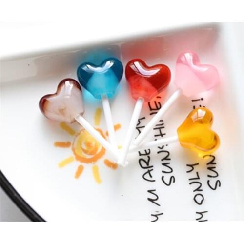 10Pcs Kawaii Heart Lollipop Resin Cabochon Simulation Fake Food Fit Phone Deco Parts DIY Dollhouse Play Scrapbooking Accessories