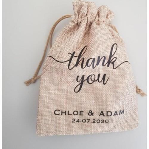 50 Personalised Wedding Favor Bags Linen Burlap Bag Custom Gift Bag Rustic Wedding Decor Birthday Baby Shower Favors Packaging