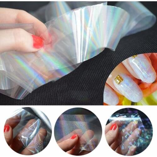 New 6pcs 4*120cm Transparent Holographic Nail Art Transfer Foils Laser Nail Art Stickers Starry Sky Glitter Nails Accessoires