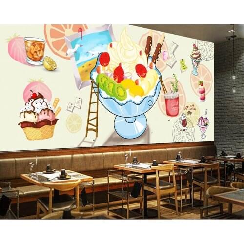 Free Shipping Afternoon Tea Decoration Photo Wallpaper Hand Painted Watercolor Cold Drink Cake Shop Wall Custom 3D Cafe Mural