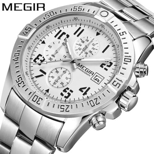 MEGIR 2030 Men Fashion Casual Chronograph Quartz Watch Luxury Military Men Wrist Watches Clock Stainless Steel Watches