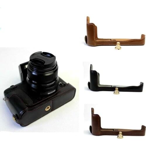 PU Leather Camera Bag Case For Fujifilm FUJI XE3 X-E3 Battery Openning Half Body Cover Color Black Brown