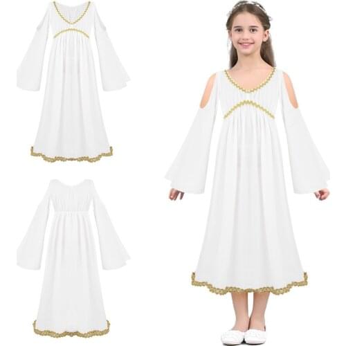 Kids Girls Greek Athena Cosplay Costume Dress for Girls Fantasia Infantil Halloween Party Dancewear Stage Performance Dresses