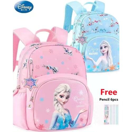 Disney Kindergarten Backpack For Girls Elsa Anna Student Shoulder Orthopedic Bag Super Light Large Capacity Kids Gifts Mochila
