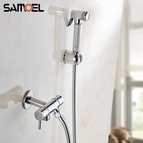 Economic Brass Chrome Wall Mount Bathroom Toilet Bidet Water Tap Mixer Single Hole Silver Color Muslim Bidet Faucet SF1064