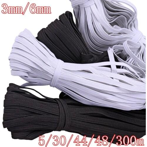 White Black Blue Pink Elastic Bands 3/6mm Polyester Elastic Cord for Clothes Garment Sewing Accessories 5/30/44/48/300Meters