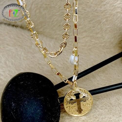 F.J4Z Vintage Punk Chain Necklaces Hollow Cross Round Pendant Necklaces for Women Necklace Jewelry Lady Gift