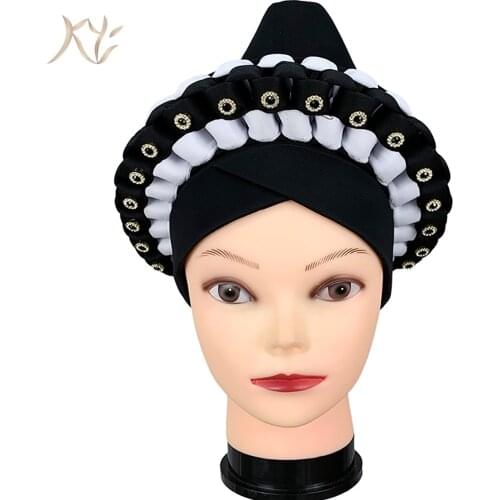 2021 High Quality Newest Elegant Turban Hats Women Cap Beaded For India Scarfs Head Wrap Headband Girl Hair Accessories Lady