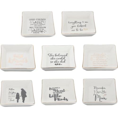 Ceramic Jewelry Tray Ring Trinket Dish Plate Display with Golden Edged for Christmas Girlfriend Birthday Sister Daughter Gift