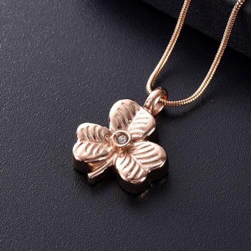Stainless Steel Container Rose Gold Color Flower Necklace Memorial Keepsake Cremation Open Locket Pendant Bone Ash Urn Necklace