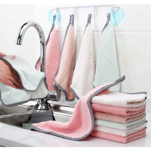 2 PCS 9.84*9.84inch Kitchen Coral Velvet Dish Towel Rag Non-Stick Oil Dish Cloth Double-Sided Absorbent Thickening Scouring Pad