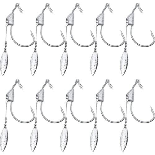 Hot-10 Pcs Underspin Hooks Weighted Hooks Swim Bait Hooks with Blade Spring Hook Weighted Fishing Hook